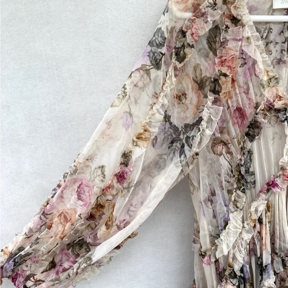 ZIMMERMANN Brighton Frill Billow Floral Georgette Minidress Size AU 2 / US M (8) - Picture 6 of 11